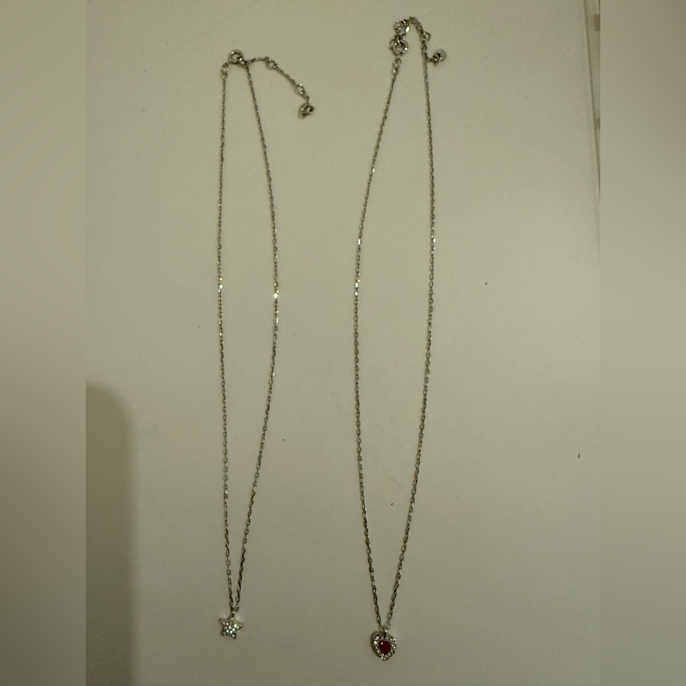 Swarovski-white gold plated double necklace-Star & Red Heart Pendant-barely worn